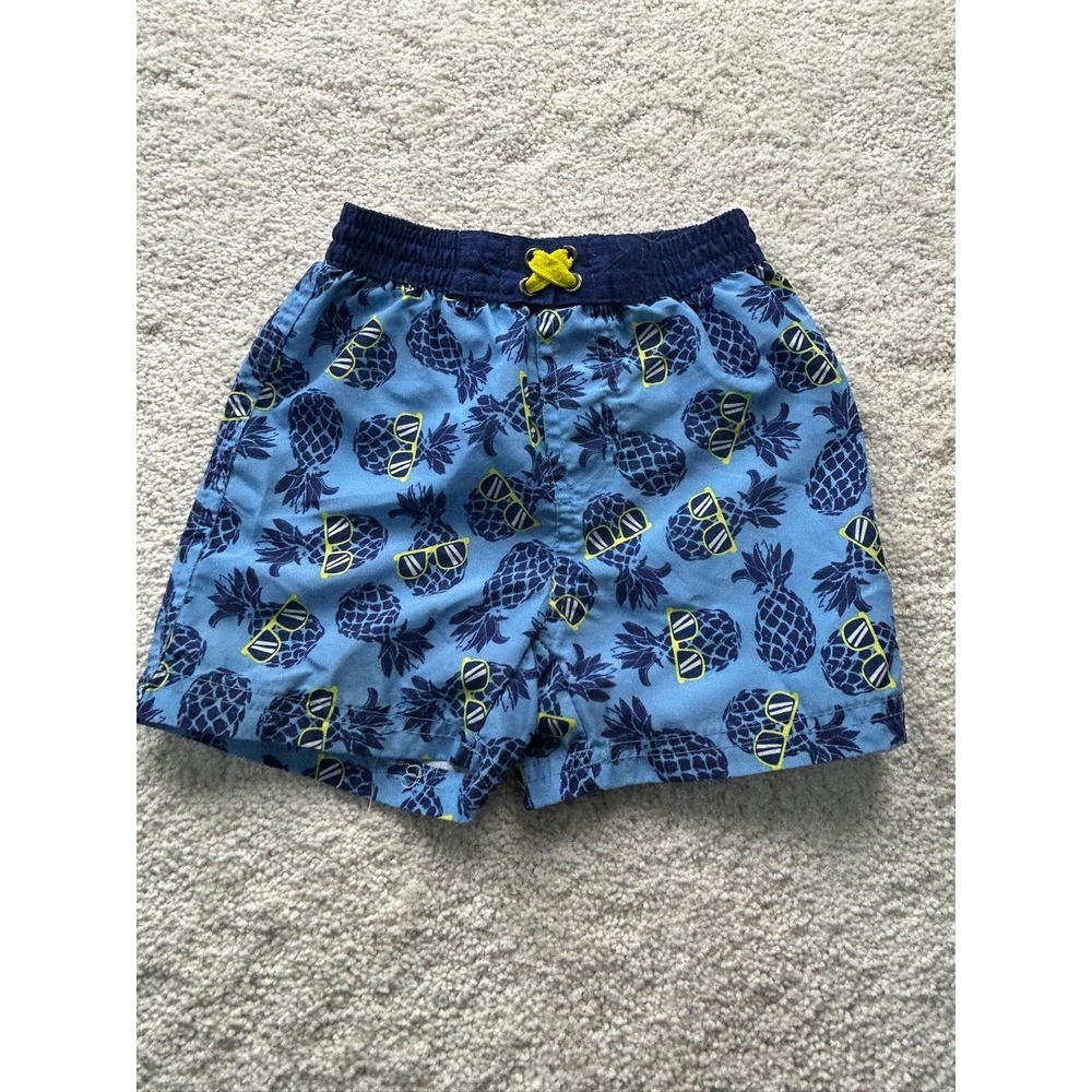 Quad Seven Pineapple Swim Trunks Shorts Boys 18M Blue Yellow Summer Beach Fun